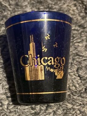 Chicago Souvenir Shot Glass Blue Gold Music Notes